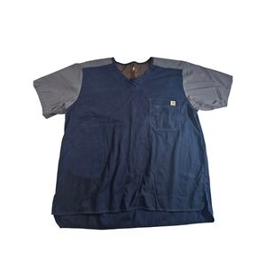 Carhartt Scrub Top Mens L Navy Grey Ripstop V Neck Pocket
